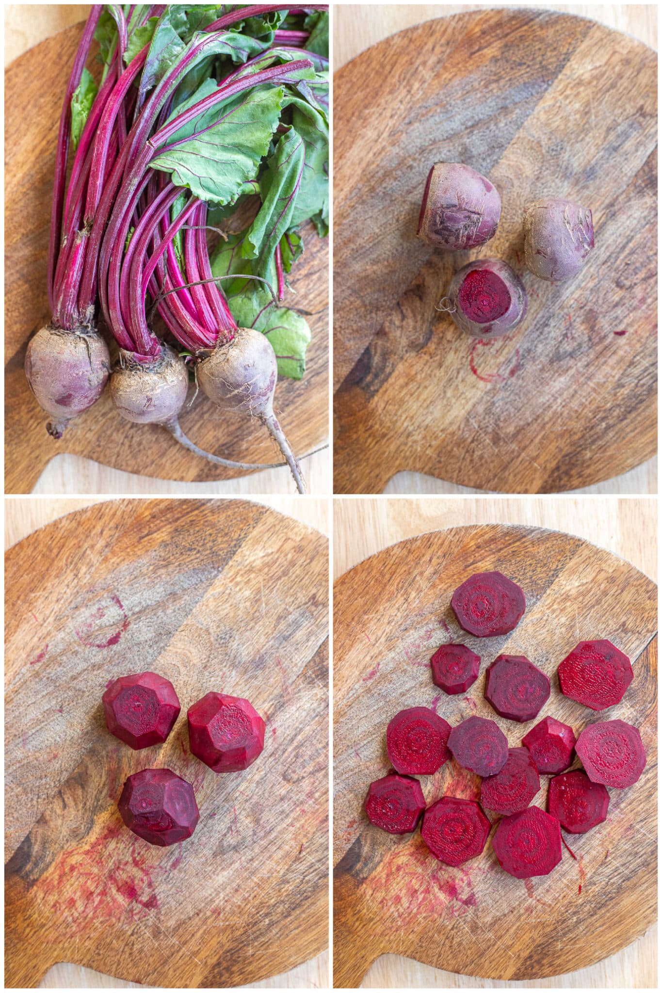 showing how to properly prepare the beets by cutting them into thin slices